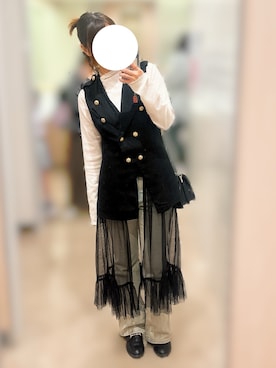「Bernetのアイテム（トップス、ブラック系）」を使った、りぃむさん（レディース・160cm）の春コーディネート