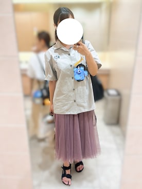 「TRUESelfのアイテム（シャツ/ブラウス、グレー系）」を使った、りぃむさん（レディース・160cm）の夏コーディネート