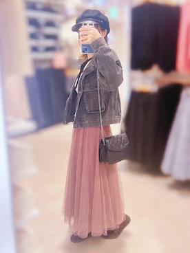 「R・P・S　pura（アールピーエスピューラ）のアイテム（スカート、パープル系）」を使った、りぃむさん（レディース・160cm）の春コーディネート