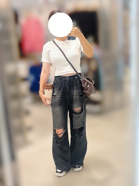 「WEGO（ウィゴー）のアイテム（トップス、ホワイト系）」を使った、りぃむさん（レディース・160cm）の夏コーディネート