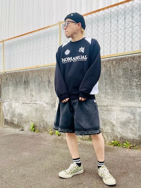 「NOMANUAL（NOMANUAL）のアイテム（パンツ）」を使った、クリパン7.12さん（メンズ・169cm）の秋コーディネート