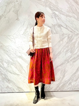 「ANAYI（アナイ）のソフトジャガードタック スカート（スカート、ピンク系）」を使った、Higashimori.sさん（レディース・164cm）の秋コーディネート
