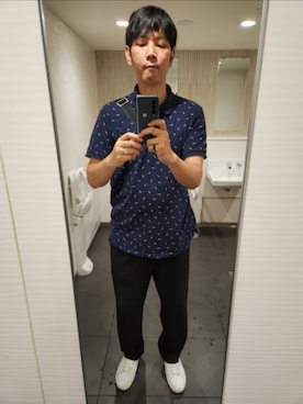「American Eagle（アメリカンイーグル）のアイテム（ポロシャツ、ブルー系）」を使った、shinn_akkunnさん（メンズ・180cm）の夏コーディネート