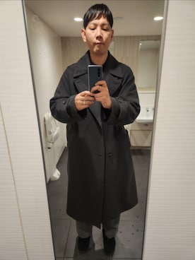 「WYM LIDNM（ウィム バイ リドム）のSMOOTH MELANGE WRAP COAT（その他アウター、グレー系）」を使った、shinn_akkunnさん（メンズ・180cm）の春コーディネート
