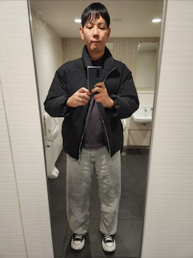 「WYM LIDNM（ウィム バイ リドム）のMINIMAL HEAT FIBER PADDED JACKET（ダウンジャケット/コート、ブラック系）」を使った、shinn_akkunnさん（メンズ・180cm）の春コーディネート