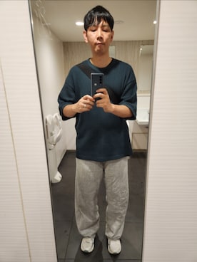 「NANO universe（ナノユニバース）のアイテム（Tシャツ/カットソー、グリーン系）」を使った、shinn_akkunnさん（メンズ・180cm）の夏コーディネート