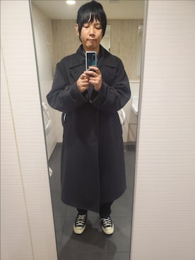 「WYM LIDNM（ウィム バイ リドム）のアイテム（チェスターコート）」を使った、shinn_akkunnさん（メンズ・180cm）の冬コーディネート