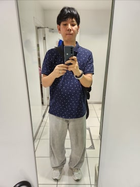 「American Eagle（アメリカンイーグル）のアイテム（ポロシャツ、ブルー系）」を使った、shinn_akkunnさん（メンズ・180cm）の夏コーディネート