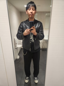 「アイテム（ライダースジャケット）」を使った、shinn_akkunnさん（メンズ・180cm）の秋コーディネート