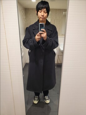 「WYM LIDNM（ウィム バイ リドム）のアイテム（チェスターコート）」を使った、shinn_akkunnさん（メンズ・180cm）の冬コーディネート