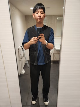 「ZARA（ザラ）のアイテム（ベスト、ブラック系）」を使った、shinn_akkunnさん（メンズ・180cm）の夏コーディネート