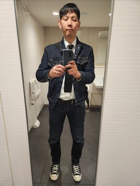 「Levi's（リーバイス）のアイテム（デニムジャケット、ブルー系）」を使った、shinn_akkunnさん（メンズ・180cm）の春コーディネート