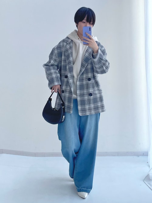 セール】高身長 綿100％タックデニムワイドパンツ（トールサイズ