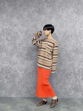 「アイテム（スカート、オレンジ系）」を使った、のむさん（レディース・167cm）の秋コーディネート
