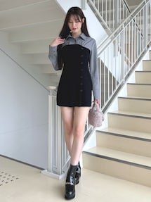 WEB限定カラーあり】シャツレイヤード風ニットドッキングミニ