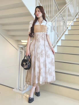 「MERCURYDUO（マーキュリーデュオ）のリボン付きスクエアトゥパンプス（パンプス）」を使った、ayamoさん（レディース・165cm）の夏コーディネート