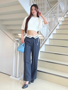 「アイテム（バッグ、ブルー系）」を使った、ayamoさん（レディース・165cm）の夏コーディネート