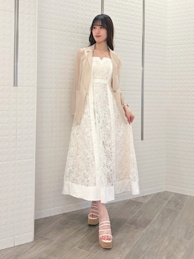 「MERCURYDUO（マーキュリーデュオ）のカットワークレースキャミワンピース（ワンピース、ホワイト系）」を使った、ayamoさん（レディース・165cm）の夏コーディネート