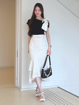 「MERCURYDUO（マーキュリーデュオ）のアイテム（ニット/セーター）」を使った、ayamoさん（レディース・165cm）の夏コーディネート
