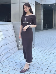 バイカラーバックレースアップニットワンピース｜マーキュリーデュオ
