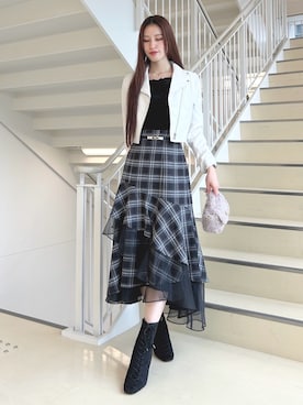 「アイテム（ライダースジャケット）」を使った、ayamoさん（レディース・165cm）の秋コーディネート