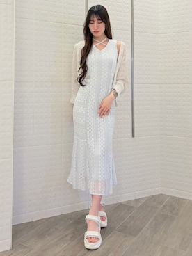 「MERCURYDUO（マーキュリーデュオ）のカットレースブロッキングマーメイドワンピース（ワンピース、ブルー系）」を使った、ayamoさん（レディース・165cm）の春コーディネート