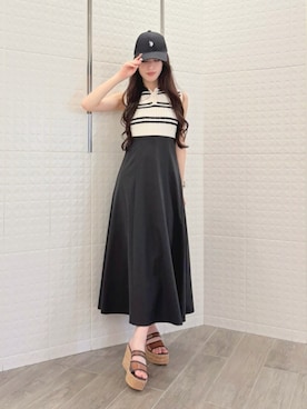 「MERCURYDUO（マーキュリーデュオ）のクリアベルトウェッジサンダル（サンダル、ブラウン系）」を使った、ayamoさん（レディース・165cm）の夏コーディネート