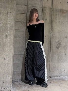 「PAGEBOY（ページボーイ）のサイドレースパンツ / スラックス（スラックス）」を使った、あちさん（レディース・168cm）の秋コーディネート