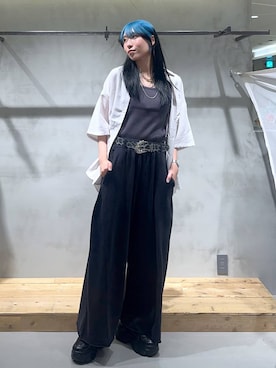 「PAGEBOY（ページボーイ）のサイドタックルーズウラケパンツ/イージーパンツ【4color・2size】（スウェットパンツ）」を使った、あちさん（レディース・168cm）の夏コーディネート