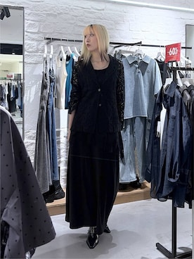 「PAGEBOY（ページボーイ）のランジェリーレースジャケット（休閒西裝、ブラック系）」を使った、あちさん（レディース・168cm）の夏コーディネート
