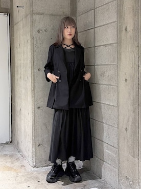 「PAGEBOY（ページボーイ）のレザーライクウエストスリットワンピース（ワンピース、ブラック系）」を使った、あちさん（レディース・168cm）の秋コーディネート