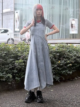 「PAGEBOY（ページボーイ）のプラットチャンキースニーカー（スニーカー、ブラック系）」を使った、あちさん（レディース・168cm）の夏コーディネート
