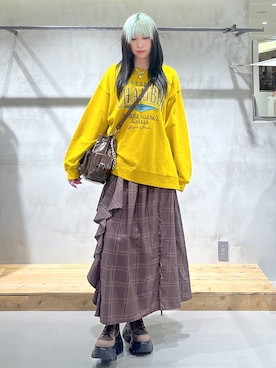 「PAGEBOY（ページボーイ）のラインフリンジティアードスカート/フリルスカート【ウエストゴム・ストレスフリー】（スカート）」を使った、あちさん（レディース・168cm）の秋コーディネート