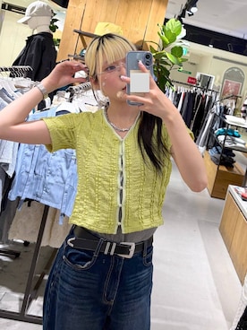 「PAGEBOY（ページボーイ）のモードバックルベルト3（ベルト、ブラック系）」を使った、あちさん（レディース・168cm）の春コーディネート