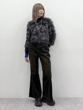 「PAGEBOY（ページボーイ）のスリーピーシャギーレオパードプルオーバー/ニット（ニット/セーター、ブラック系）」を使った、あちさん（レディース・168cm）の秋コーディネート