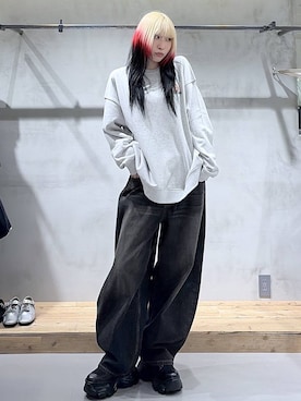「PAGEBOY（ページボーイ）のレースアップソックスブーツ（ブーツ、ブラック系）」を使った、あちさん（レディース・168cm）の春コーディネート