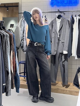 「PAGEBOY（ページボーイ）のヴィンテージバックルベルト2（ベルト、ブラック系）」を使った、あちさん（レディース・168cm）の秋コーディネート