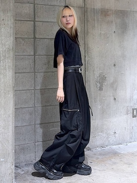 「PAGEBOY（ページボーイ）の【前後2WAY/接触冷感】マルチWAYネックアイススウェット（スウェット、ブラック系）」を使った、あちさん（レディース・168cm）の夏コーディネート