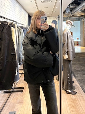 「PAGEBOY（ページボーイ）のフロントレイヤードナカワタブルゾン（ブルゾン、ブラック系）」を使った、あちさん（レディース・168cm）の秋コーディネート