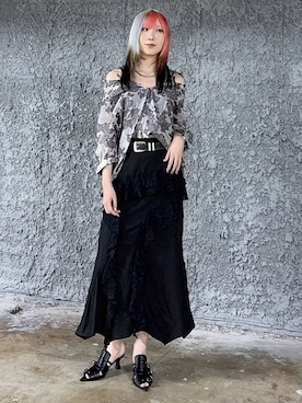 「PAGEBOY（ページボーイ）のモードバックルベルト3（ベルト、ブラック系）」を使った、あちさん（レディース・168cm）の夏コーディネート