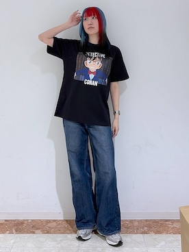 「PAGEBOY（ページボーイ）のクラシックストレート【3color/4size】（スラックス、ブルー系）」を使った、あちさん（レディース・168cm）の春コーディネート