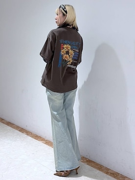 「PAGEBOY（ページボーイ）のスリムレッグフレアデニム【4color/4size】（デニムパンツ、ブルー系）」を使った、あちさん（レディース・168cm）の春コーディネート