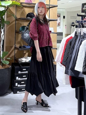 「PAGEBOY（ページボーイ）のヴィンテージバックルベルト（ベルト、ブラック系）」を使った、あちさん（レディース・168cm）の夏コーディネート