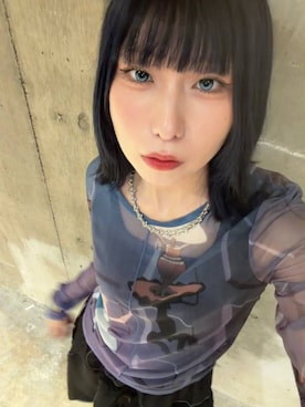 「PAGEBOY（ページボーイ）のハイショクステッチフリルスカート（裙子、ブラック系）」を使った、あちさん（レディース・168cm）の夏コーディネート