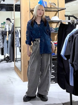 「PAGEBOY（ページボーイ）のレースジャガードシアーシャツ（シャツ/ブラウス、ブルー系）」を使った、あちさん（レディース・168cm）の夏コーディネート