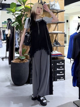 「PAGEBOY（ページボーイ）の≪S/M/Lの3サイズ展開≫ モードバックルスポサン（サンダル、ブラック系）」を使った、あちさん（レディース・168cm）の春コーディネート