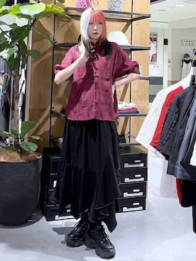 「PAGEBOY（ページボーイ）のプラットチャンキースニーカー（スニーカー、ブラック系）」を使った、あちさん（レディース・168cm）の夏コーディネート