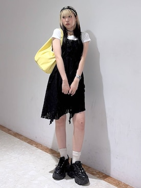 「PAGEBOY（ページボーイ）のプラットチャンキースニーカー（スニーカー、ブラック系）」を使った、あちさん（レディース・168cm）の春コーディネート