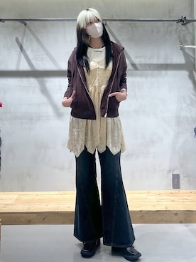 「アイテム（チュニック）」を使った、あちさん（レディース・168cm）の冬コーディネート