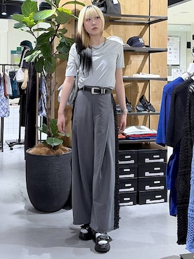 「PAGEBOY（ページボーイ）のモードバックルベルト3（ベルト、ブラック系）」を使った、あちさん（レディース・168cm）の夏コーディネート